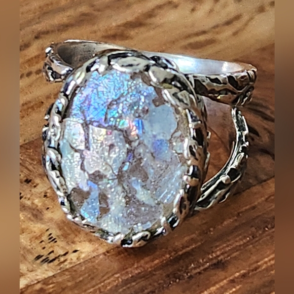 JTV Artisian Collection of Israel Authentic Roman Glass Sterling Silver Ring-sz5 - Picture 1 of 10